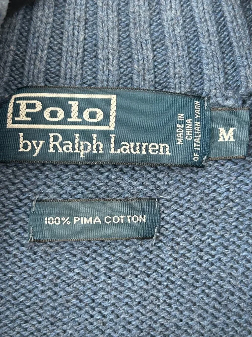 Polo Ralph Lauren Men’s Medium Blue Pima Cotton 1/4 Zip Sweater Red Pony